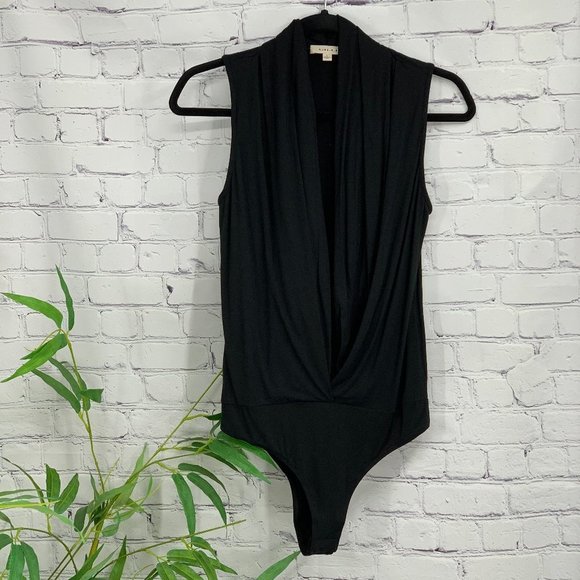 Gilli Tops Gilli Black Deep Vneck Tank Bodysuit W Ruching Poshmark